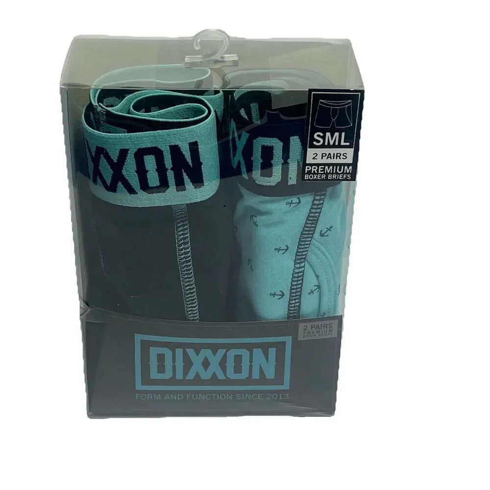 NIB Dixxon Flannel Company  Men’s Large Premium Boxer Briefs Teal Anchor 2 Pairs